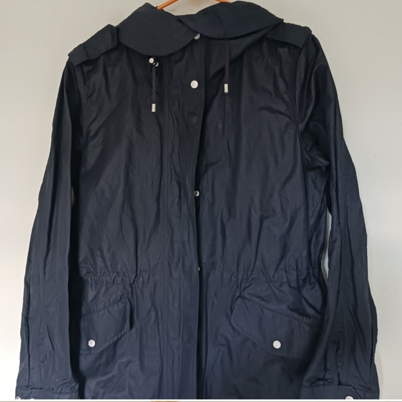 TALBOTS Jacket Women's Waxed Hooded Canvas, Sz 10 Mdnight Blue - Picture 10 of 10